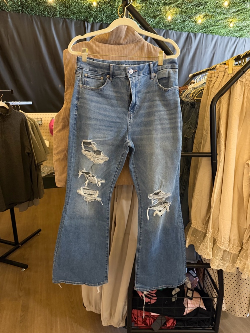 American Eagle Outfitters Distressed Light Blue Flare Jeans